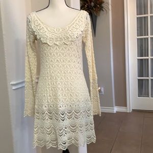 Anthropologie, A’reve cream lace & crochet tunic overlay dress Size S